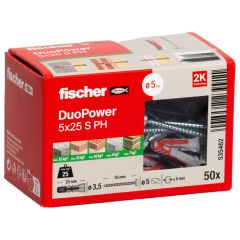 Boîte de 50 chevilles universelle Duopower Ø6 x 30 mm + vis à tête ronde Ø4,5 x 40 mm - Fischer