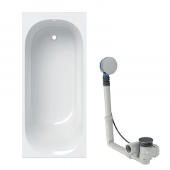 Baignoire acrylique sanitaire rectangulaire Geberit SOANA 180x80cm à bandeau fin avec pieds + vidage avec actionnement rotatif, d52 - Geberit