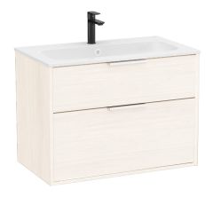 Pack meuble unik "OPTICA" 800 - 2 tiroirs + lavabo plan en Stonex - Blanc Mat - Roca
