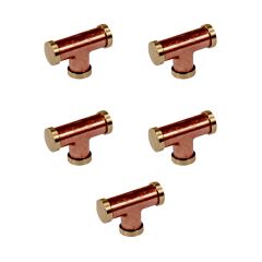 Lot de 5 Boutons de meuble en T cuivre et 3 embouts laiton "Industriel" - Arcanaute