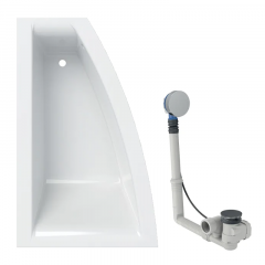 Baignoire acrylique sanitaire asymétrique Geberit RENOVA PLAN 170x105cm avec pieds, sortie droite + Vidage avec actionnement rotatif, d52 - Geberit