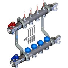 Collecteur INOX 1" (26/34) Plancher chauffant équipé - 4 départs mâle 3/4" (20/27) EK - Watts