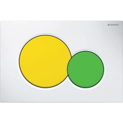 Plaque de déclenchement Commande double chasse blanche avec touche jaune et verte Sigma01 pour bâti-support Duofix - Geberit