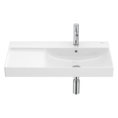 Lavabo mural fineceramic asymétrique à droite"Ona" avec jeu de fixations 800 x 460 mm - blanc brillant - Roca