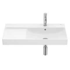 Lavabo mural fineceramic asymétrique à droite"Ona" avec jeu de fixations 800 x 460 mm - blanc mat - Roca