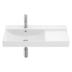 Lavabo mural fineceramic asymétrique à gauche "Ona" avec jeu de fixations 800 x 460 mm - blanc brillant - Roca