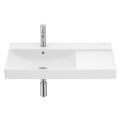 Lavabo mural fineceramic asymétrique à gauche "Ona" avec jeu de fixations 800 x 460 mm - blanc mat - Roca