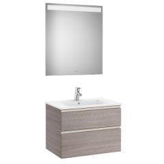 Pack meuble "The Gap" 700 - 2 tiroirs + lavabo slim + miroir LED - city oak/poignées nickel mat - Roca