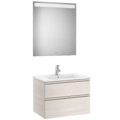 Pack meuble "The Gap" 700 - 2 tiroirs + lavabo slim + miroir LED - frêne nordic/poignées nickel mat - Roca