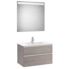 Pack meuble "The Gap" 800 - 2 tiroirs + lavabo slim + miroir LED - city oak/poignées nickel mat - Roca