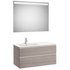 Pack meuble "The Gap" 1000 - 2 tiroirs + lavabo slim gauche + miroir LED - city oak/poignées nickel mat - Roca