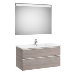 Pack meuble "The Gap" 1000 - 2 tiroirs + lavabo slim + miroir LED - city oak/poignées nickel mat - Roca