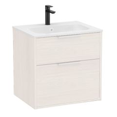 Pack meuble unik "OPTICA" 600 - 2 tiroirs + lavabo plan en Stonex  - Blanc Mat - Roca