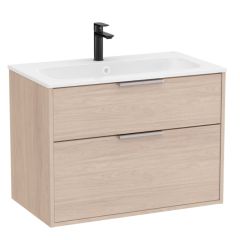 Pack meuble unik "OPTICA" 800 - 2 tiroirs + lavabo plan en Stonex  - Frêne Clair - Roca