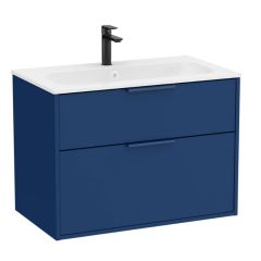 Pack meuble unik "OPTICA" 800 - 2 tiroirs + lavabo plan en Stonex  - Bleu Acier Mat - Roca