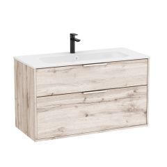 Pack meuble unik "OPTICA" 1000 - 2 tiroirs + lavabo plan en Stonex  - Blanc Mat - Roca