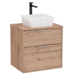 Meuble "OPTICA" 600 - 2 tiroirs pour vasque à poser (non incluse) - Noyer - Roca