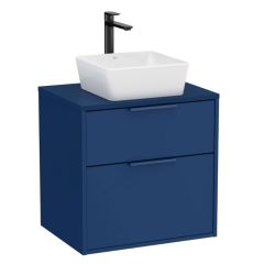 Meuble "OPTICA" 600 - 2 tiroirs pour vasque à poser (non incluse) - Bleu Acier Mat - Roca