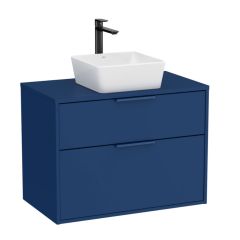 Meuble "OPTICA" 800 - 2 tiroirs pour vasque à poser (non incluse) - Bleu Acier Mat - Roca