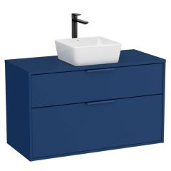 Meuble "OPTICA" 1000 - 2 tiroirs pour vasque à poser (non incluse) - Bleu Acier Mat - Roca