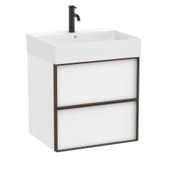 Pack meuble unik "INSPIRA" 600 - 2 tiroirs + lavabo plan en fineceramic - Blanc Mat - Roca