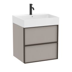 Pack meuble unik "INSPIRA" 600 - 2 tiroirs + lavabo plan en fineceramic - Gris Mat - Roca