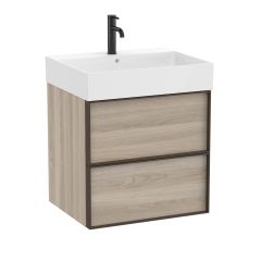 Pack meuble unik "INSPIRA" 600 - 2 tiroirs + lavabo plan en fineceramic - Pin Blanc - Roca