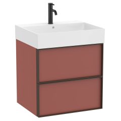 Pack meuble unik "INSPIRA" 600 - 2 tiroirs + lavabo plan en fineceramic - Terracotta Mat - Roca