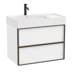 Pack meuble unik "INSPIRA" 800 - 2 tiroirs + lavabo plan en fineceramic - Blanc Mat - Roca