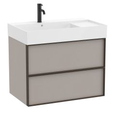 Pack meuble unik "INSPIRA" 800 - 2 tiroirs + lavabo plan en fineceramic - Gris Mat - Roca