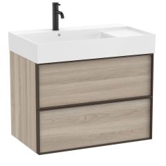 Pack meuble unik "INSPIRA" 800 - 2 tiroirs + lavabo plan en fineceramic - Pin Blanc - Roca