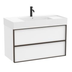 Pack meuble unik "INSPIRA" 1000 - 2 tiroirs + lavabo plan en fineceramic  - Blanc Mat - Roca