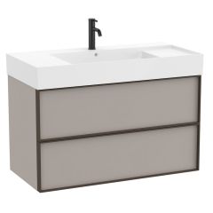 Pack meuble unik "INSPIRA" 1000 - 2 tiroirs + lavabo plan en fineceramic - Gris Mat - Roca