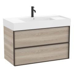 Pack meuble unik "INSPIRA" 1000 - 2 tiroirs + lavabo plan en fineceramic - Pin Blanc - Roca