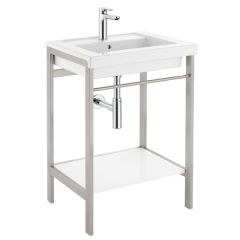 Pied pour lavabo de 900mm avec porte-serviettes intégré et tablette en mélaniné laqué chromé - Roca "Prisma"