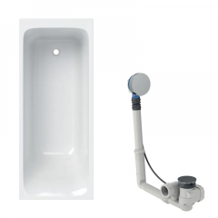 Baignoire acrylique sanitaire rectangulaire Geberit TAWA 180x80cm à bandeau fin avec pieds + vidage avec actionnement rotatif, d52 - Geberit
