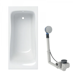Baignoire acrylique sanitaire rectangulaire Geberit RENOVA 160x75cm avec pieds + Vidage avec actionnement rotatif, d52 - Geberit