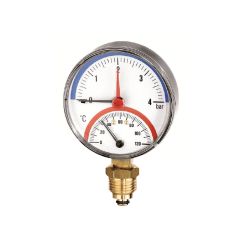 Thermo-manomètre Radial Ø 80 - 4 bar - 1/2” - Graduation du thermomètre de 0°C à 120°C