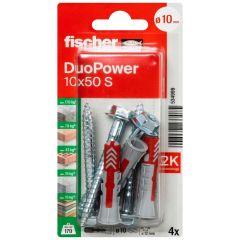 4 chevilles DuoPower 10x50mm avec 4 vis TH 7x65mm - Fischer