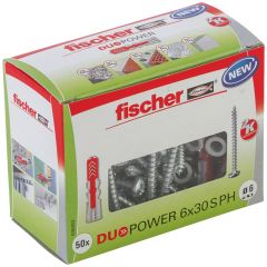 Boîte de 50 chevilles universelle Duopower Ø6x30 + vis à tête ronde Ø4,5x40 mm - Fischer